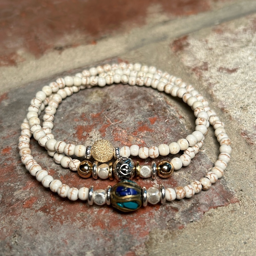 Howlite Anklet & Bracelets with 14k Gold Filled Beads - Picture 2 of 11